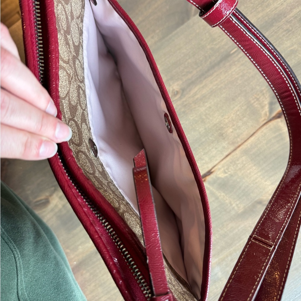 Coach Signature Canvas Shoulder Bag - Red and Brown - Picture 6 of 7